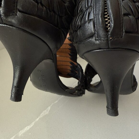 Givenchy Size 39 G Woven Nappa Black Leather Sandals Heels  Zip Open Toe + Box - Picture 8 of 15